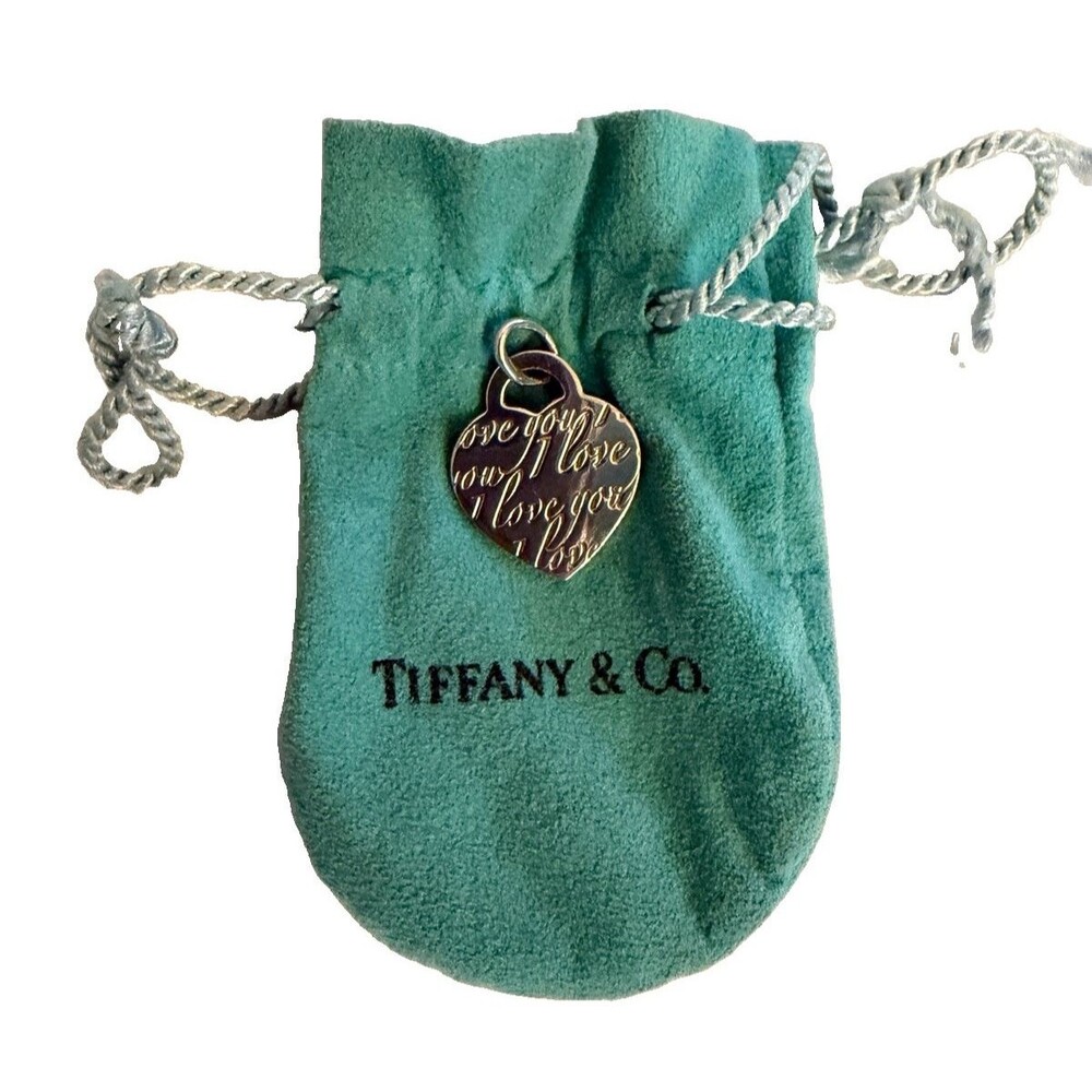 Tiffany & Co I Love You Notes Heart Script Charm Pendant Sterling Silver 925